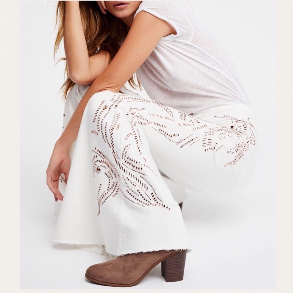 Free People We Winter White High Rise Flare Jeans